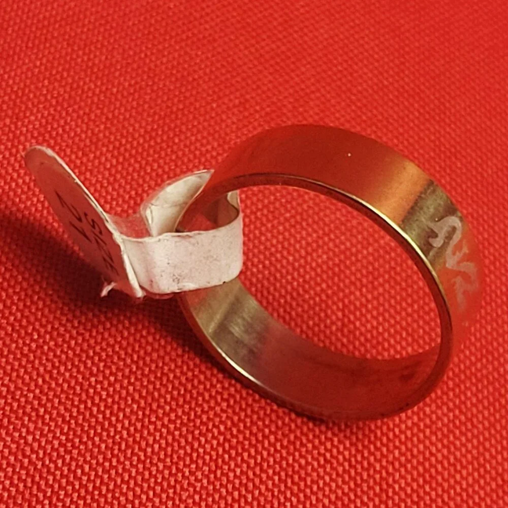 Stainless Steel Wide Band White Dragon Engraved Ring Size 21 Gold Tone Unisex